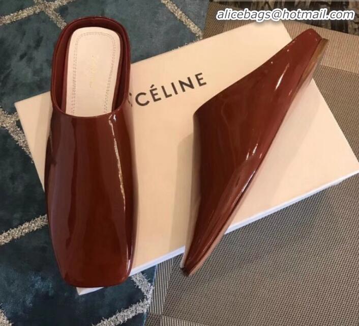 Good Product Celine Soft Moccasin Babouche in Patent Leather C10902 Burgundy