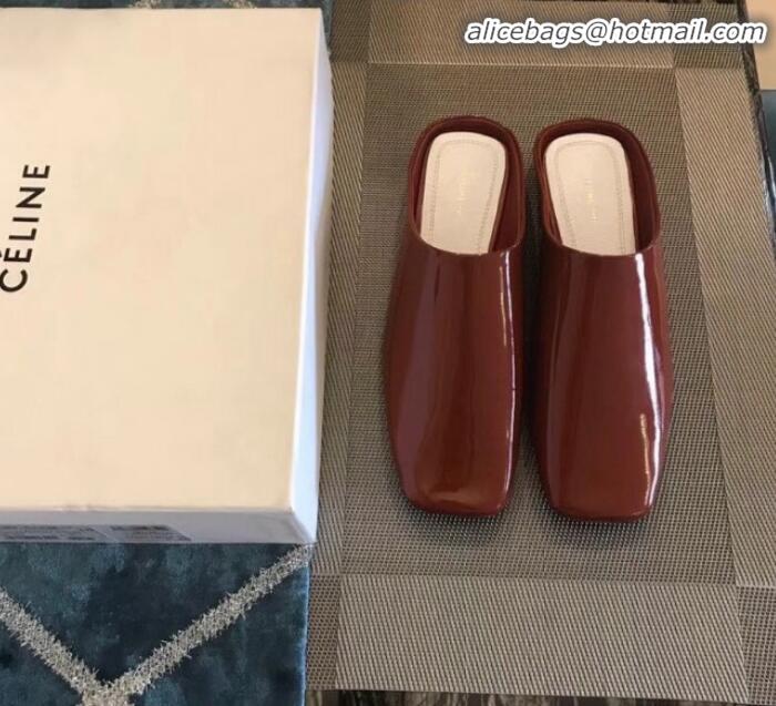 Good Product Celine Soft Moccasin Babouche in Patent Leather C10902 Burgundy