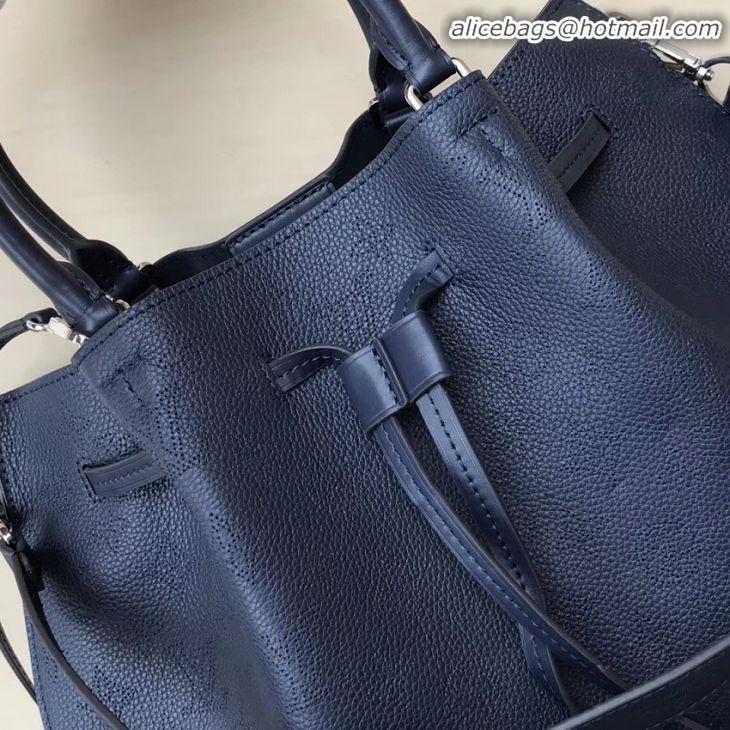 AAAAA Discount Louis Vuitton Mahina Leather Girolata Drawstring Bucket Bag M54839 Navy Blue