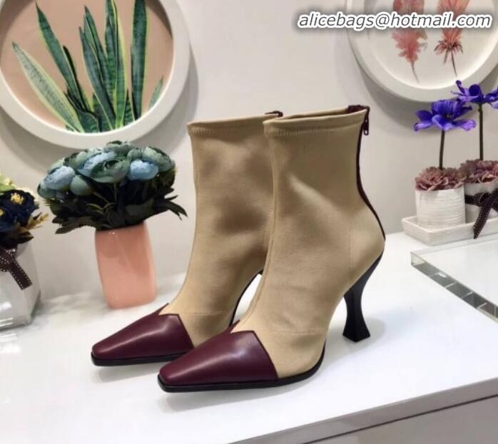  Luxury Cheap Celine Madame Ankle Boot in Calfskin and Gros Grain Stretch C42414 Beige/Burgundy