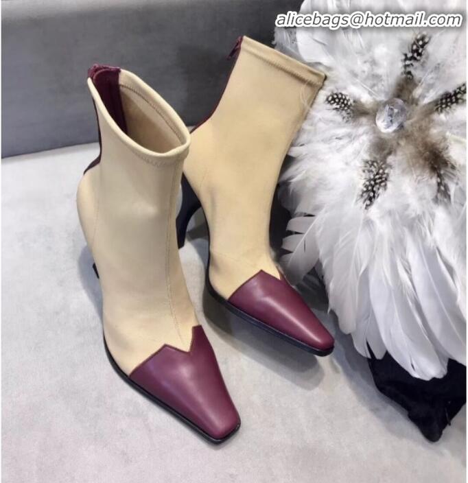  Luxury Cheap Celine Madame Ankle Boot in Calfskin and Gros Grain Stretch C42414 Beige/Burgundy