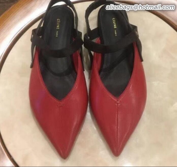 Best Price Celine Lambskin Philo Slingback Flat C71036 Red