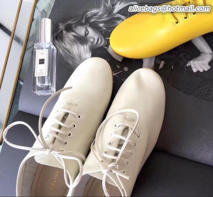 Low Price Celine Soft Dance Flat Lace-up in Lambskin C82201 White