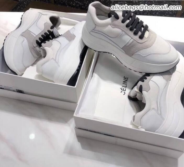 Good Quality Celine Delivery Running Sneaker in Calfskin,Suede and Technical Fabrics C82205 White