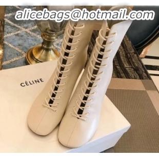 Unique Grade Celine Glove Bootie Laced Ankle Boot in Lambskin C82207 White