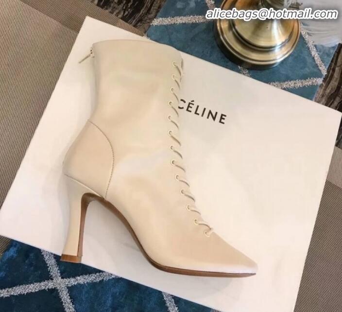 Unique Grade Celine Glove Bootie Laced Ankle Boot in Lambskin C82207 White