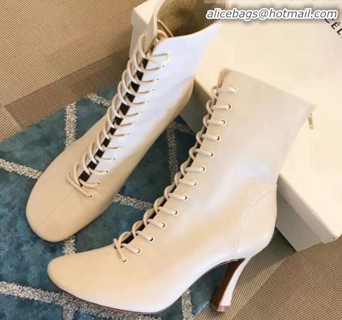 Unique Grade Celine Glove Bootie Laced Ankle Boot in Lambskin C82207 White