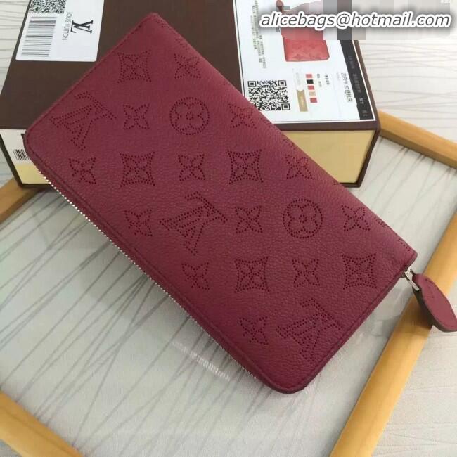 Stylish Faux Louis Vuitton Grained Mahina Leather Zippy Wallet M81234 Burgundy