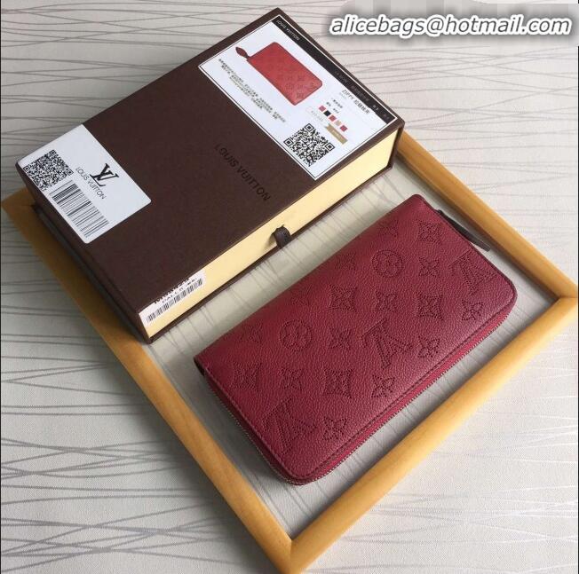 Stylish Faux Louis Vuitton Grained Mahina Leather Zippy Wallet M81234 Burgundy