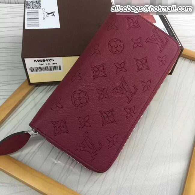 Stylish Faux Louis Vuitton Grained Mahina Leather Zippy Wallet M81234 Burgundy