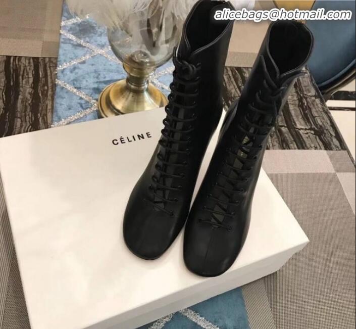 Most Popular Celine Glove Bootie Laced Ankle Boot in Lambskin C82207 Black