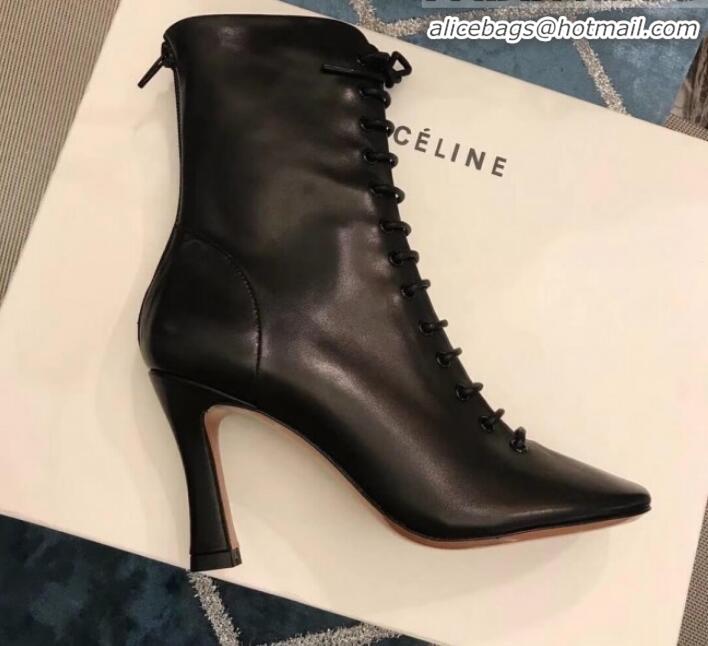 Most Popular Celine Glove Bootie Laced Ankle Boot in Lambskin C82207 Black