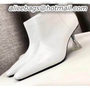 Low Price Celine Lambskin Ankle Boot with Crystal Heel C01555 White