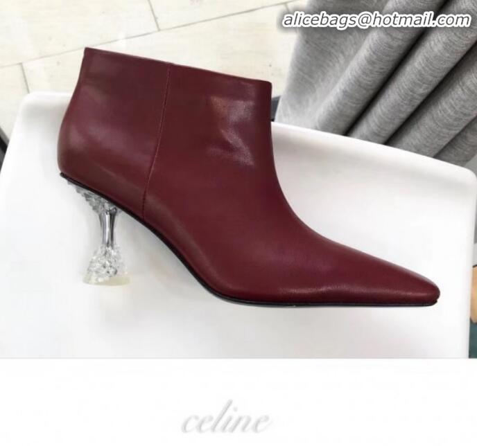 Shop Duplicate Celine Lambskin Ankle Boot with Crystal Heel C01555 Burgundy