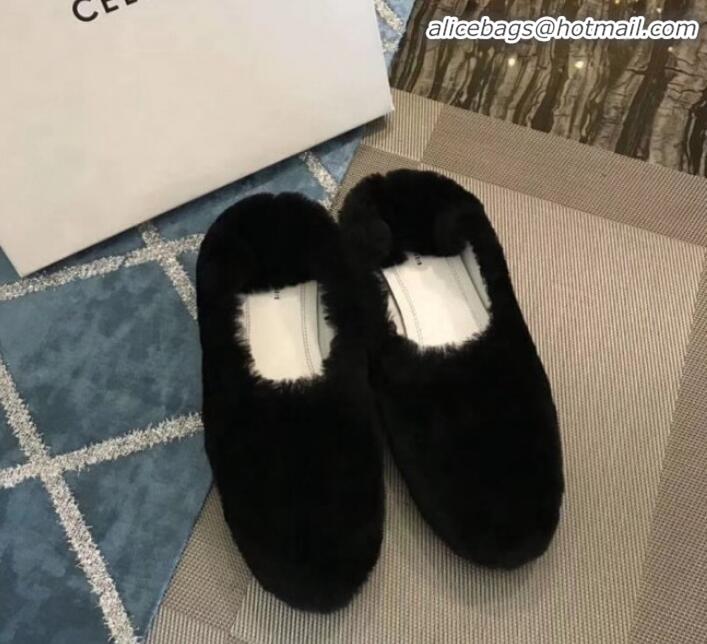 Top Quality Celine Cosy Slipper Flat in Shearing C10322 Black