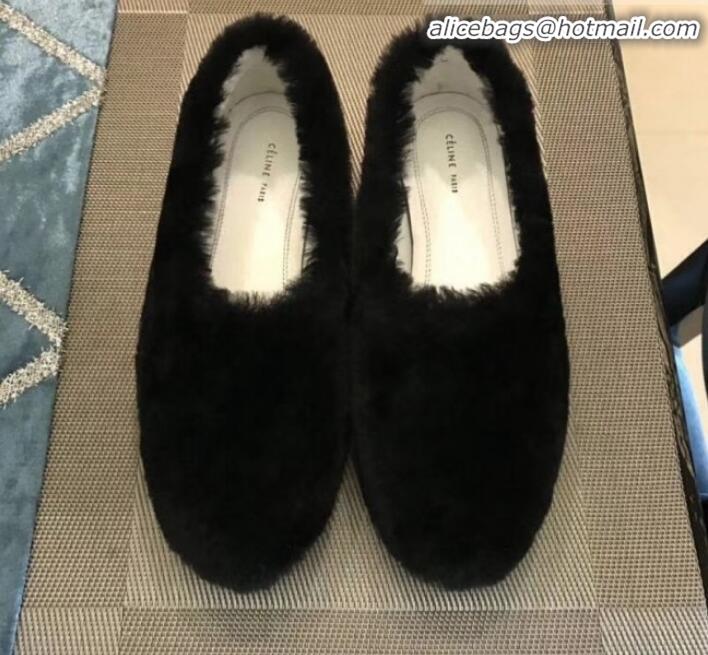 Top Quality Celine Cosy Slipper Flat in Shearing C10322 Black