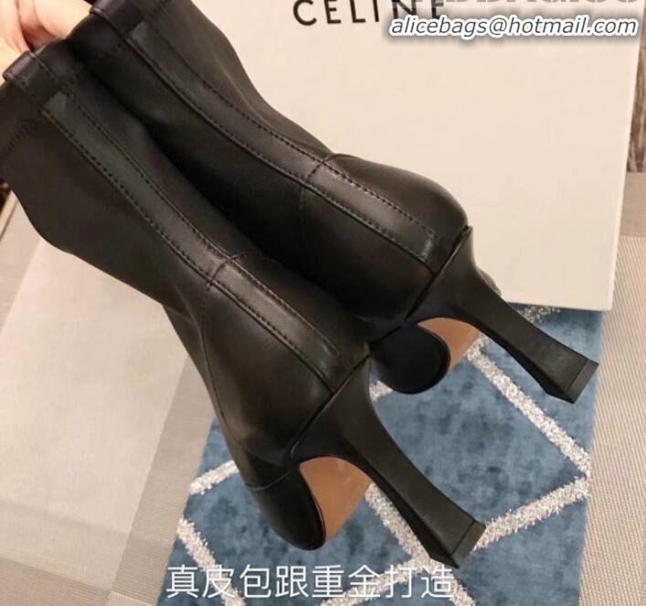 Discount Celine Lambskin Ankle Boot 10cm Heel Black Winter C10327