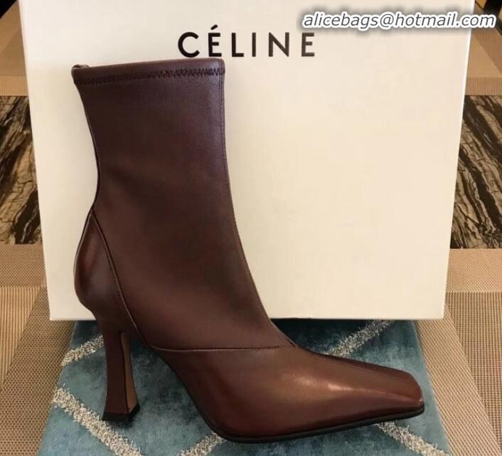 Best Price Celine Lambskin Ankle Boot 10cm Heel Winter C10327 Burgundy