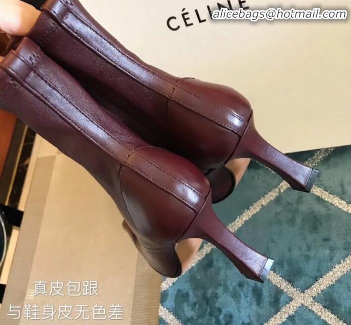 Best Price Celine Lambskin Ankle Boot 10cm Heel Winter C10327 Burgundy