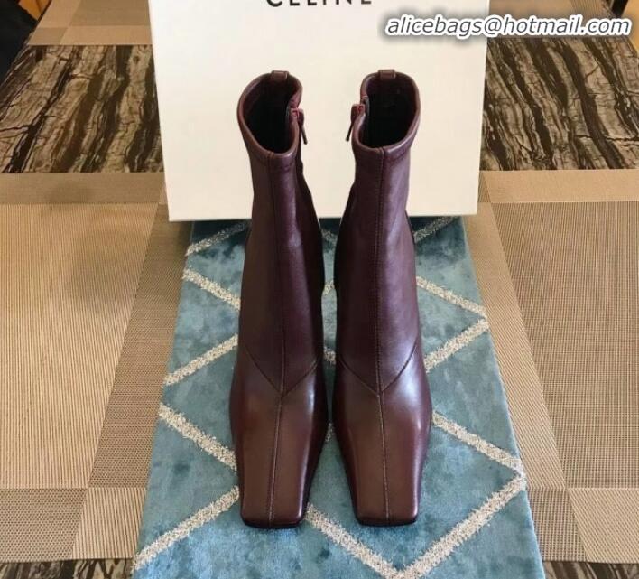 Best Price Celine Lambskin Ankle Boot 10cm Heel Winter C10327 Burgundy