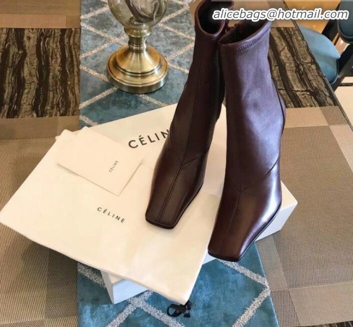 Best Price Celine Lambskin Ankle Boot 10cm Heel Winter C10327 Burgundy