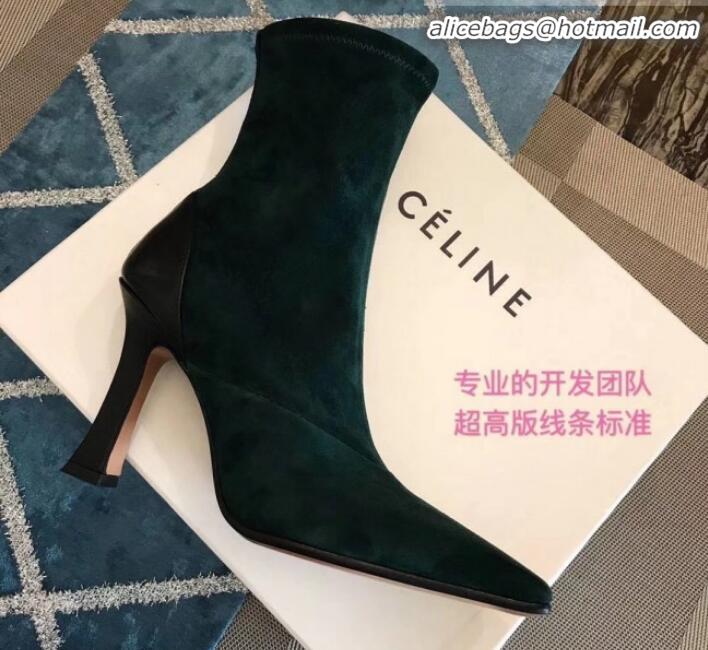 Discount Celine Suede Ankle Boot 10cm Heel Winter C10327 Green