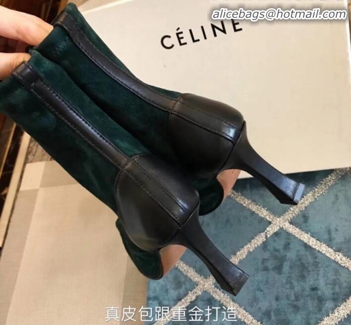 Discount Celine Suede Ankle Boot 10cm Heel Winter C10327 Green