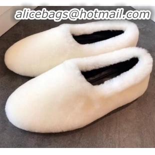 Charming Celine Wool Flat Loafers C82106 White