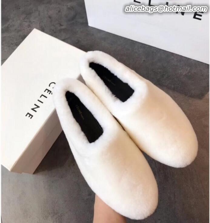 Charming Celine Wool Flat Loafers C82106 White