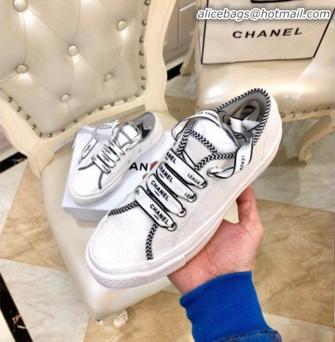 Luxury Discount Chanel x Converse Contrasting Trim Canvas Sneakers C30321 White 2020