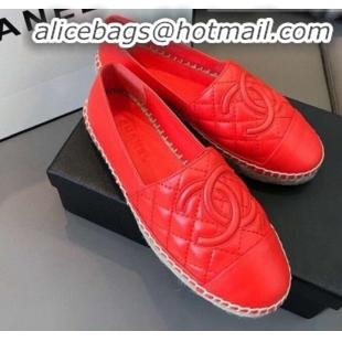 Good Taste Chanel Quilted Calfskin Flat Espadrilles G29762 Dark Red 2020