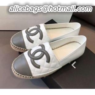 Top Design Chanel Quilted Calfskin Flat Espadrilles G29762 White/Steel Gray 2020