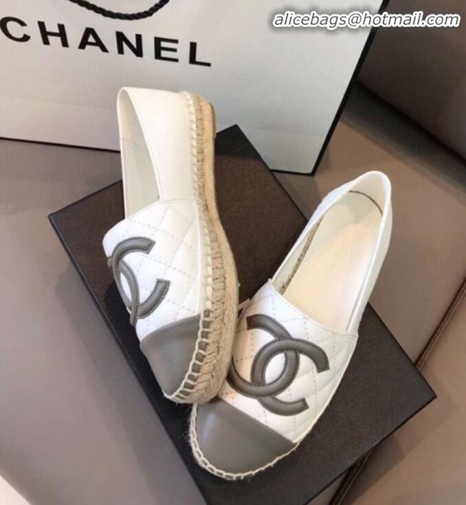 Top Design Chanel Quilted Calfskin Flat Espadrilles G29762 White/Steel Gray 2020