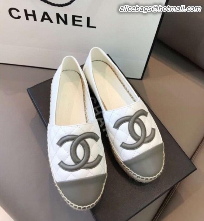 Top Design Chanel Quilted Calfskin Flat Espadrilles G29762 White/Steel Gray 2020