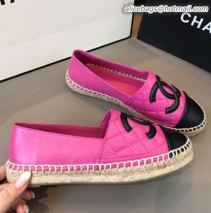 Good Product Chanel Quilted Calfskin Flat Espadrilles G29762 Hot Pink/Black 2020