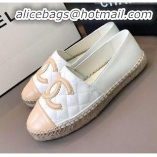 Good Quality Chanel Quilted Calfskin Flat Espadrilles G29762 White/Beige 2020