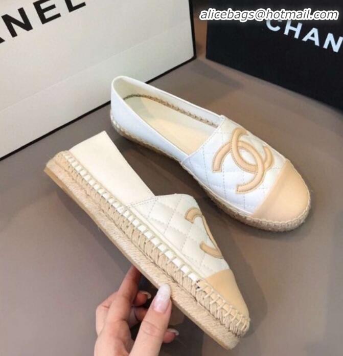 Good Quality Chanel Quilted Calfskin Flat Espadrilles G29762 White/Beige 2020