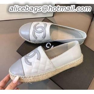 Good Quality Chanel Quilted Calfskin Flat Espadrilles G29762 Light Gray 2020