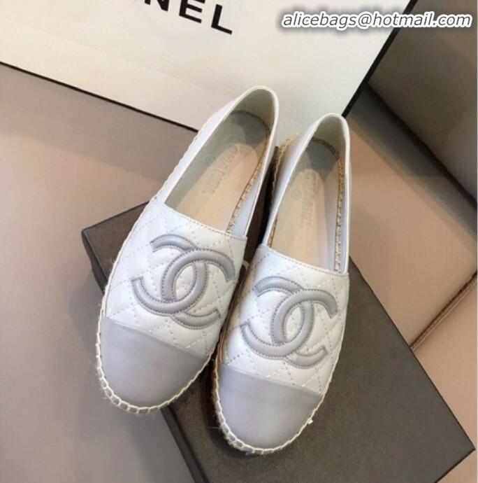 Good Quality Chanel Quilted Calfskin Flat Espadrilles G29762 Light Gray 2020