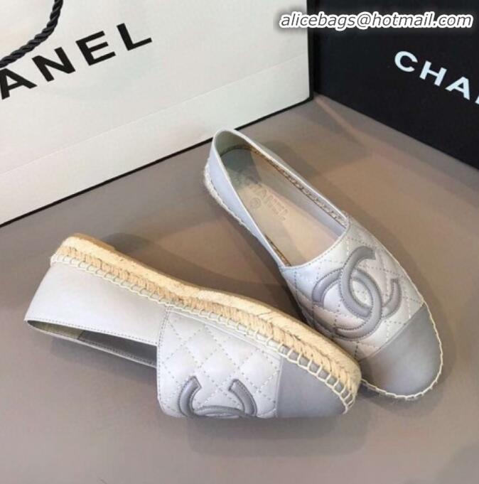 Good Quality Chanel Quilted Calfskin Flat Espadrilles G29762 Light Gray 2020