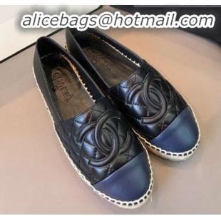 Cheap Price Chanel Quilted Calfskin Flat Espadrilles G29762 Black/Navy Blue 2020