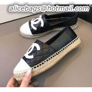 Super Quality Chanel Quilted Calfskin Flat Espadrilles G29762  Black/White 2020