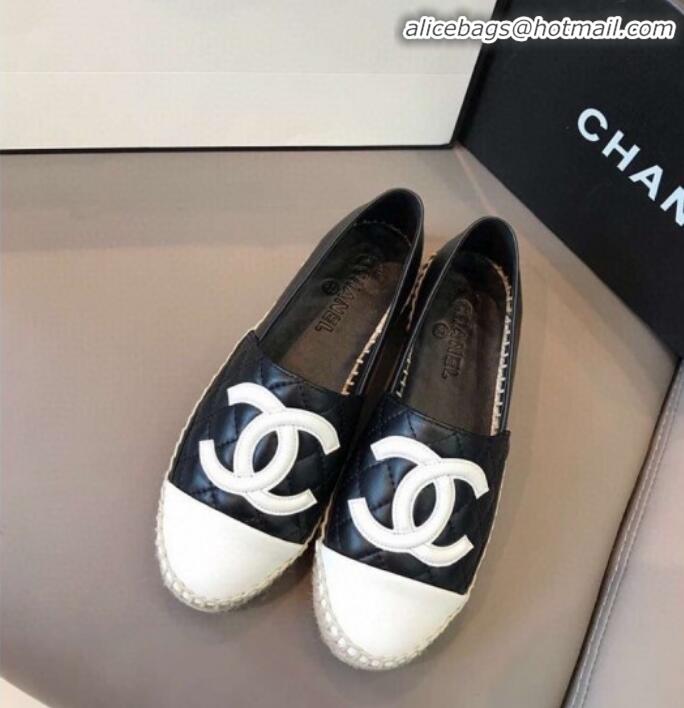 Super Quality Chanel Quilted Calfskin Flat Espadrilles G29762  Black/White 2020