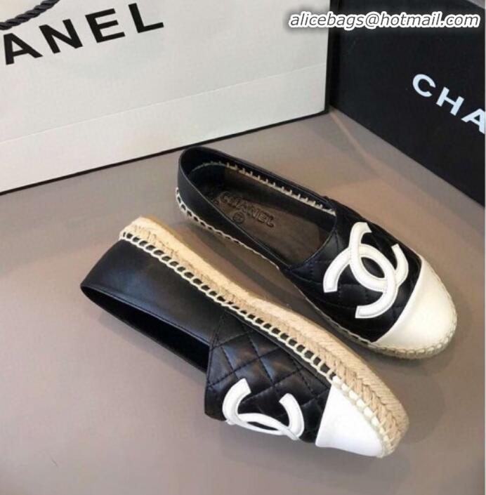 Super Quality Chanel Quilted Calfskin Flat Espadrilles G29762  Black/White 2020