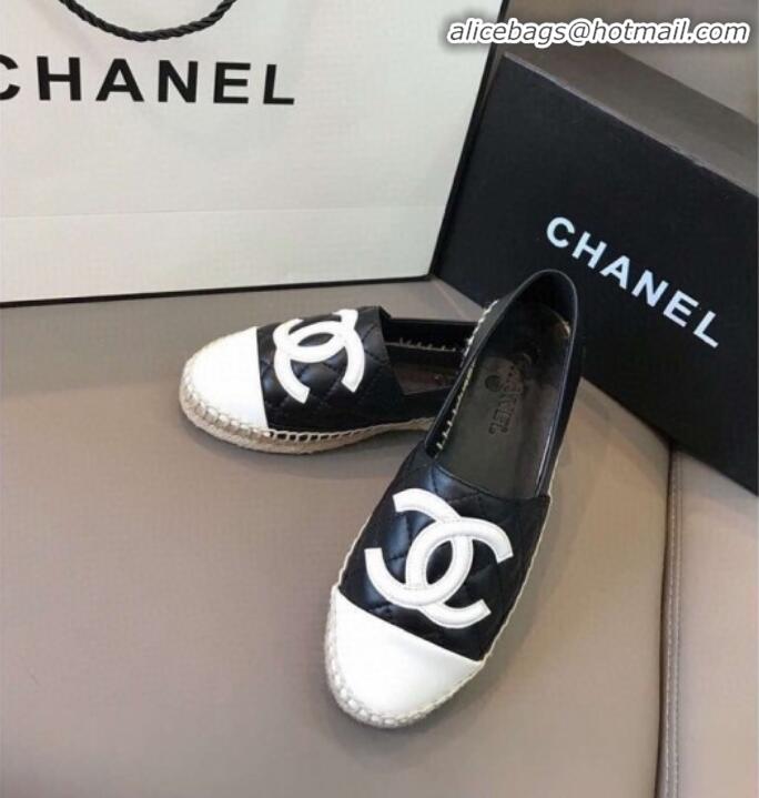 Super Quality Chanel Quilted Calfskin Flat Espadrilles G29762  Black/White 2020