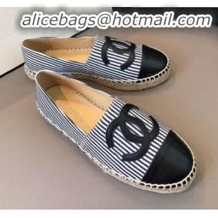 Most Popular Chanel Striped Canvas Flat Espadrilles G29762 Black 2020