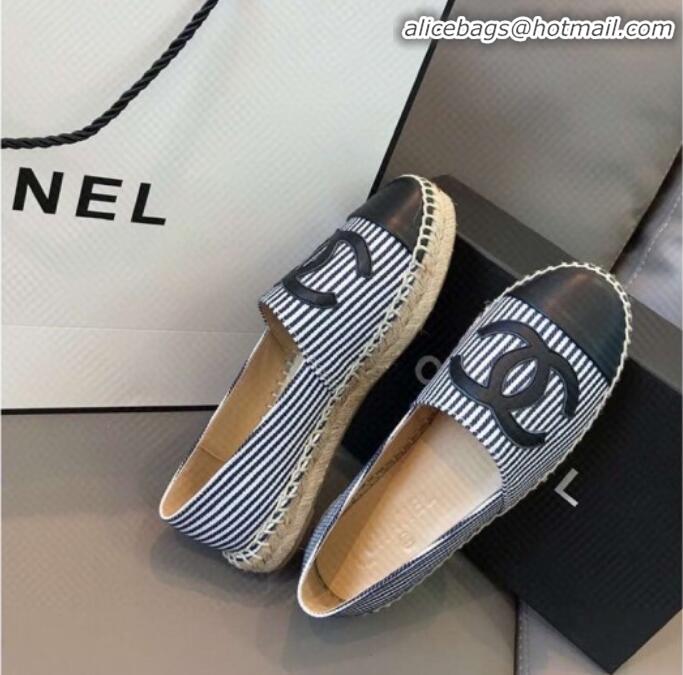 Most Popular Chanel Striped Canvas Flat Espadrilles G29762 Black 2020