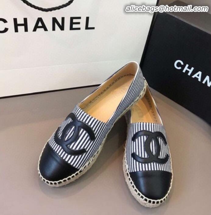 Most Popular Chanel Striped Canvas Flat Espadrilles G29762 Black 2020