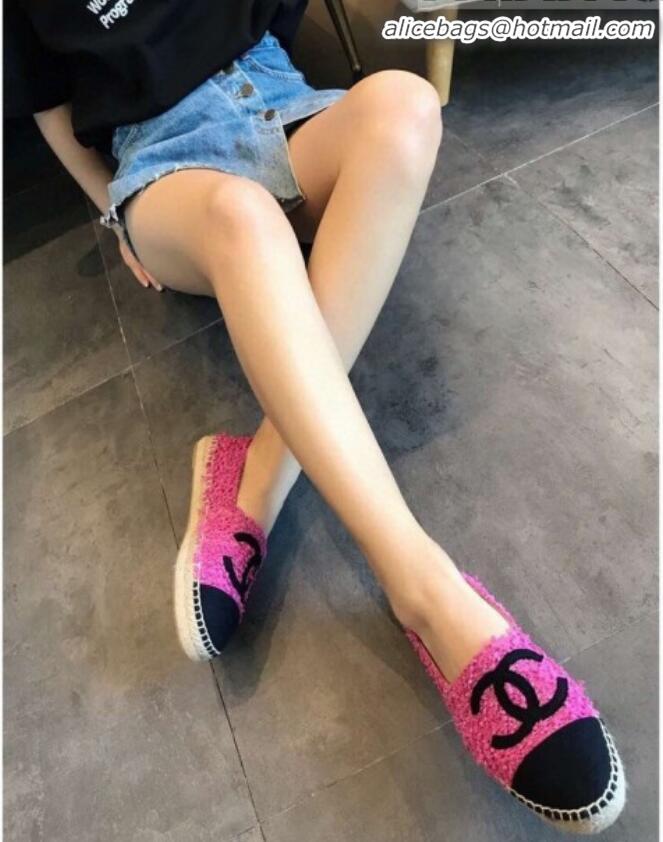 Best Design Chanel Tweed Flat Espadrilles G29762 Pink/Black 2020