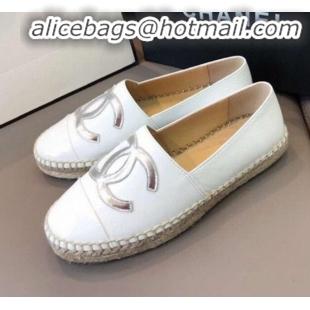 Reasonable Price Chanel Calfskin Flat Espadrilles G29762 White/Silver 2020